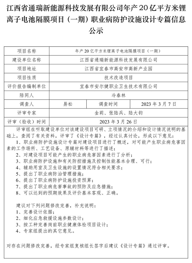 1679975659256979.jpg 江西省通瑞新能源科技發(fā)展有限公司年產(chǎn)20億平方米鋰離子電池隔膜項(xiàng)目(一期)職業(yè)病防護(hù)設(shè)施設(shè)計(jì)專篇信息公示.jpg