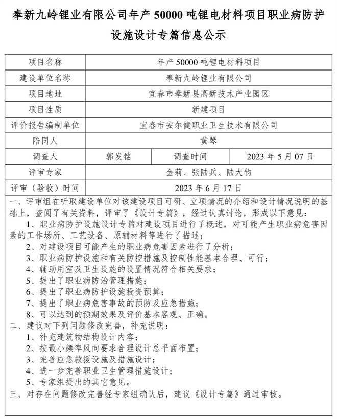 奉新九嶺鋰業(yè)有限公司年產50000噸鋰電材料項目職業(yè)病防護設施設計專篇信息公示.jpg